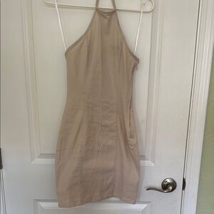 H&M Tan Sleeveless Halter Sheath Dress